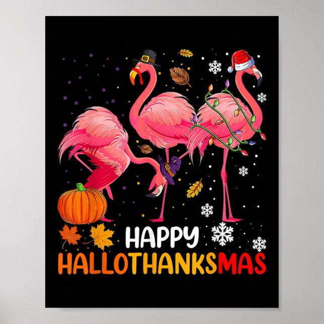 Fröhliches Hallothankmas Flamingo  Poster (Vorne)