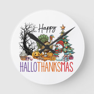 Fröhliches Hallothanksmas Clipart Runde Wanduhr
