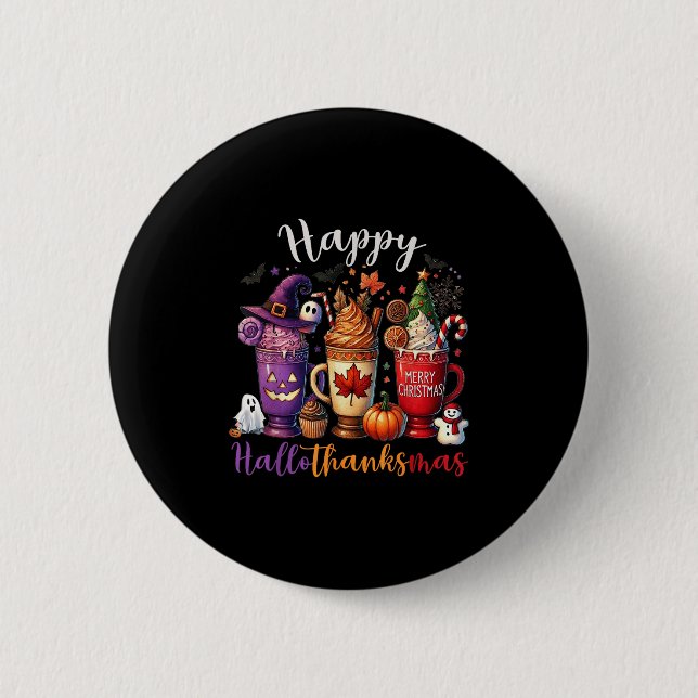 Fröhliches Hallothanksmas Kaffee Lover Halloween Button (Vorderseite)
