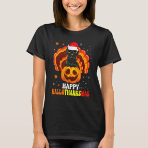 Fröhliches Hallothanksmas Schwarze Katze Santa Kür T-Shirt