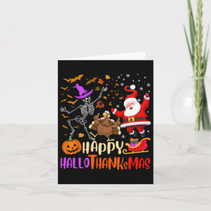 Fröhliches Hallothanksmas Skelett Kürbis Truthahn Karte