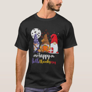 Fröhliches Hallothanksmas Süßer Gnom Kürbis Santa T-Shirt