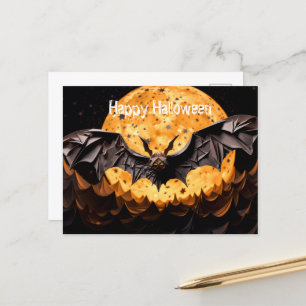 Fröhliches Halloween Bat and Moon Postkarte