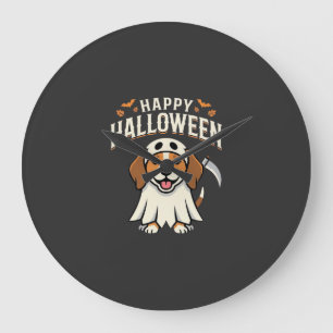 Fröhliches Halloween Beagle Hund Design_1 Große Wanduhr