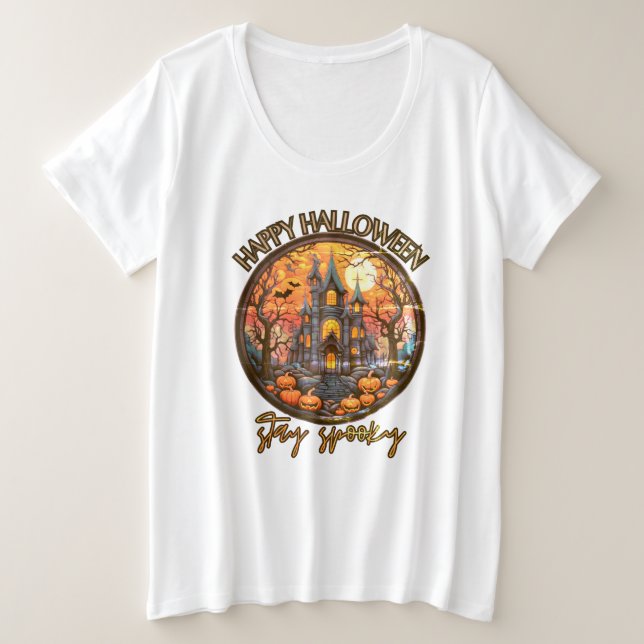 Fröhliches Halloween, bleibe spöttisch, Burg Große Größe T-Shirt (Design vorne)