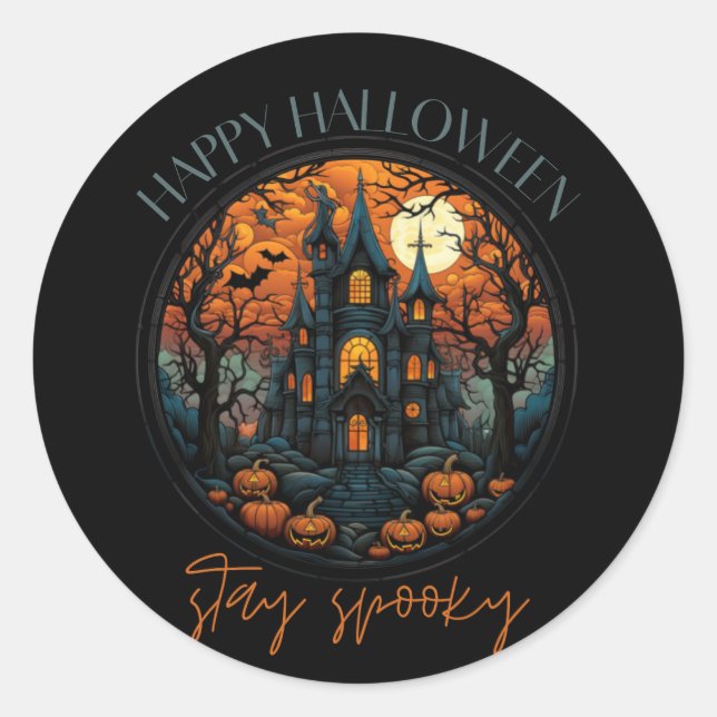 Fröhliches Halloween, bleibe spöttisch, Burg Runder Aufkleber (Vorderseite)