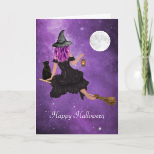 Fröhliches Halloween Fliegende Magische Hexe Karte