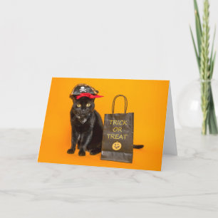 Fröhliches Halloween für lustige Piratenkatze Feiertagskarte