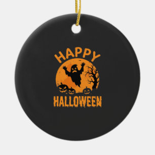 Fröhliches Halloween-Geist-Kürbis-Vektordesign Keramik Ornament