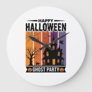 Fröhliches Halloween-Geisterparty-Spookhaus-Shirt Große Wanduhr