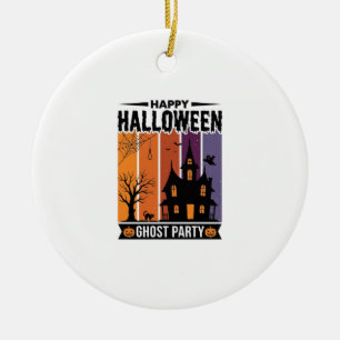 Fröhliches Halloween-Geisterparty-Spukhaus-Shirt D Keramik Ornament