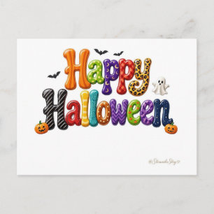 Fröhliches Halloween gemustert Bubble-Lettern Postkarte