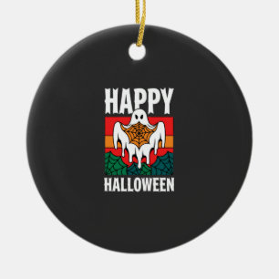 Fröhliches Halloween Gespenst Spinnennetz Retro Keramik Ornament