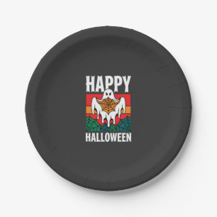 Fröhliches Halloween Gespenst Spinnennetz Retro Pappteller