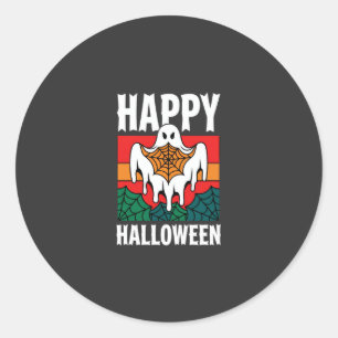 Fröhliches Halloween Gespenst Spinnennetz Retro Runder Aufkleber