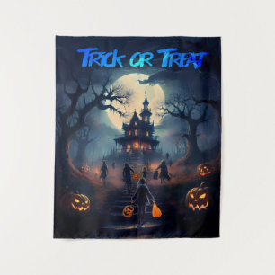 Fröhliches Halloween Gespenstischer Trick oder Tre Wandteppich