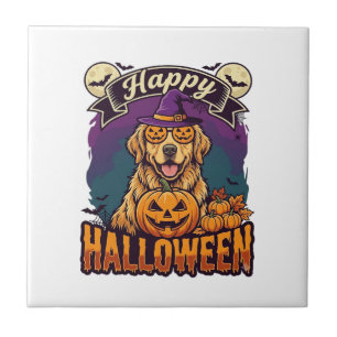 Fröhliches Halloween Golden Retriever Hexenhut Kür Fliese