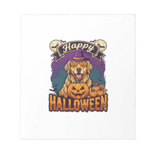 Fröhliches Halloween Golden Retriever Hexenhut Kür Notizblock