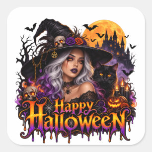 Fröhliches Halloween Gothic Hexe Quadratischer Aufkleber