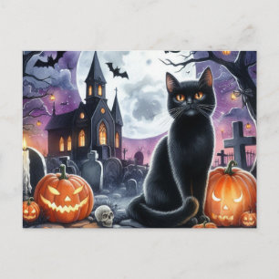 Fröhliches Halloween Gruselige schwarze Katze Post Postkarte