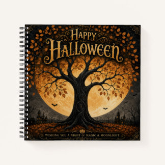 Fröhliches Halloween Gruseliger Baum Vollmond Goth Notizbuch