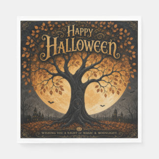 Fröhliches Halloween Gruseliger Baum Vollmond Goth Serviette