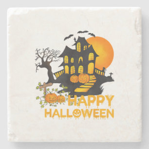 Fröhliches Halloween Gruseliger Kürbis Spukhaus Mä Steinuntersetzer