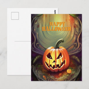 Fröhliches Halloween Gruseliger Kürbislaterne Postkarte