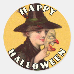 Fröhliches Halloween Gute Hexe mit Maske Aufkleber