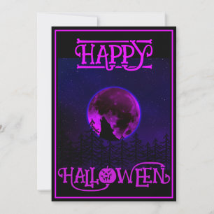 Fröhliches Halloween Heulender Hund Lila Mond Einladung