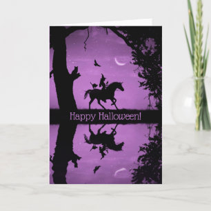 Fröhliches Halloween Hexe Einhorn Eule Katze Raben Karte