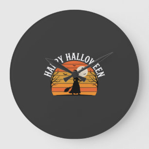 Fröhliches Halloween Hexe Sonnenuntergang Design_1 Große Wanduhr
