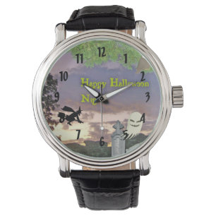 Fröhliches Halloween Hexe und Geist Armbanduhr