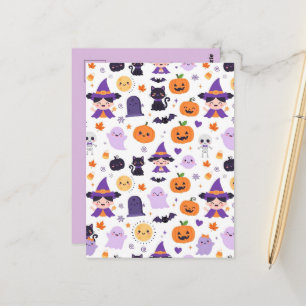 Fröhliches Halloween Hexen Geister Katzen Fledermä Postkarte