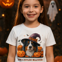 Fröhliches Halloween Hexenhund und Kürbisse T-Shir