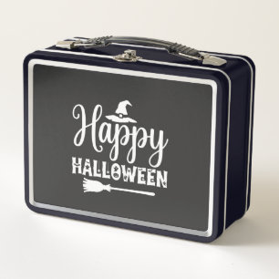 Fröhliches Halloween Hexenhut Besen Design Metall Brotdose