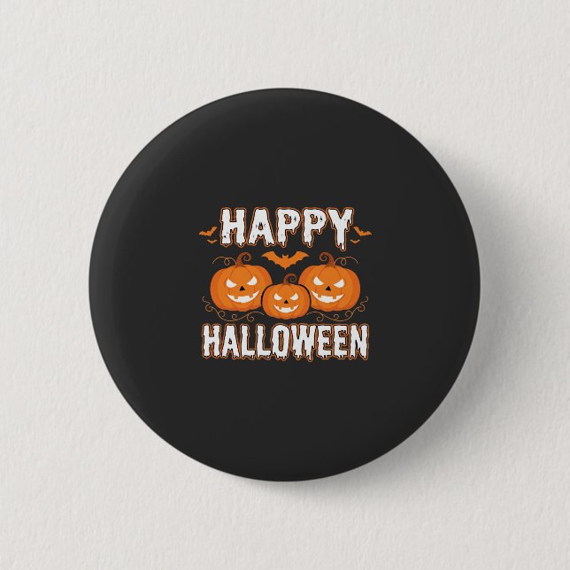 Fröhliches Halloween-Kürbis-Fledermaus-Vektor Button (Vorderseite)