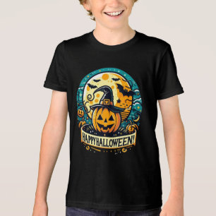 Fröhliches Halloween Kürbis in Hexenhut Vollmond Tri-Blend Shirt
