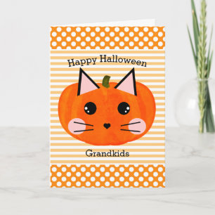 Fröhliches Halloween-Kürbis-Katze für Enkelkinder Karte