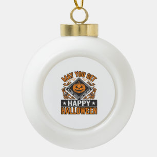 Fröhliches Halloween Kürbis Leckerlis Vintage Keramik Kugel-Ornament