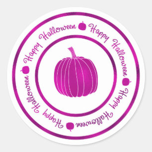 Fröhliches Halloween & Kürbis Lila Glanz Glamour T Runder Aufkleber