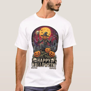 Fröhliches Halloween Kürbis Zauberer Friedhof Voll T-Shirt