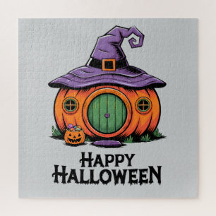 Fröhliches Halloween-Kürbiskottage & Hexenhuthut-D