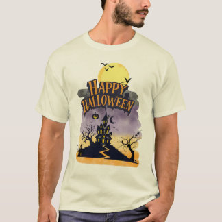 Fröhliches Halloween Lila Sonnenuntergang Spukhaus T-Shirt