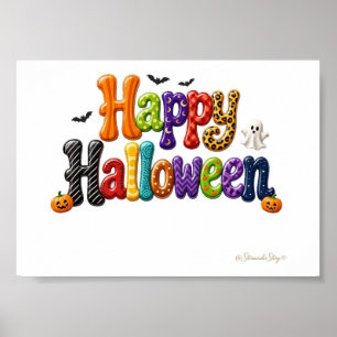 Fröhliches Halloween mit gemusterten Blasenbuchsta Poster