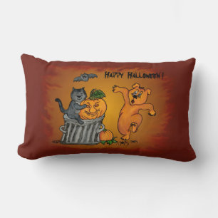 Fröhliches Halloween mit Katze Fledermaus Hund und Lendenkissen