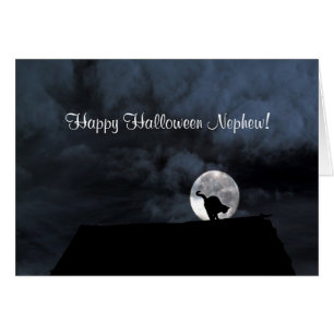 Fröhliches Halloween Neffe Katze und Mond Karte