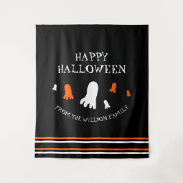 Fröhliches Halloween Niedlich Ghosts Orange, Schwa Wandteppich