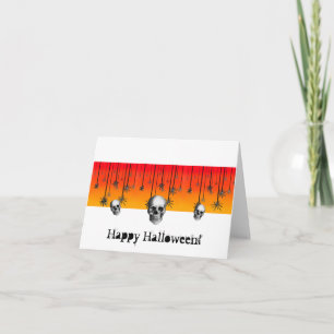 Fröhliches Halloween orange schwarz mit Totenköpfe Karte