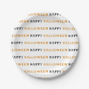 Fröhliches Halloween Orange Schwarze Schrift Party Pappteller
